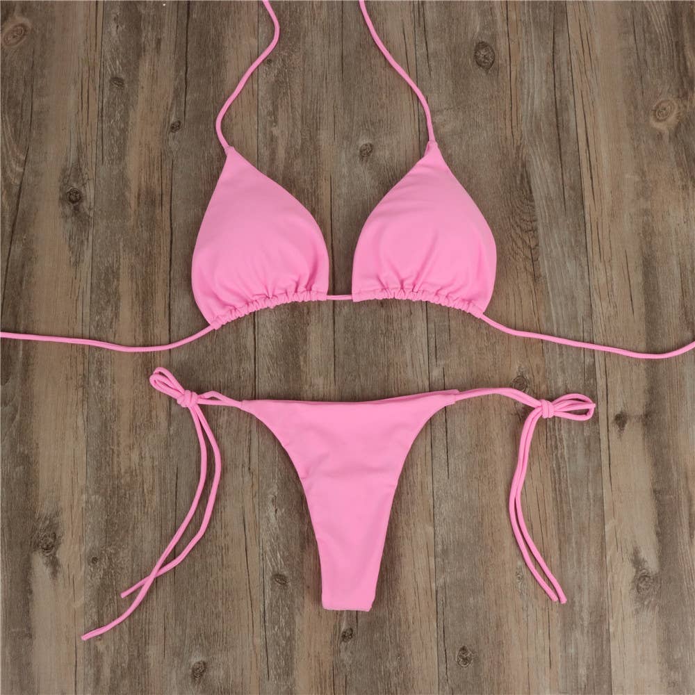 Spunky's - Solid Pink String Bikini Bottom - Swim Bottom - Women-Swim Bottoms-Spunky's-Pink-S-Spunkys Surf Shop LLC