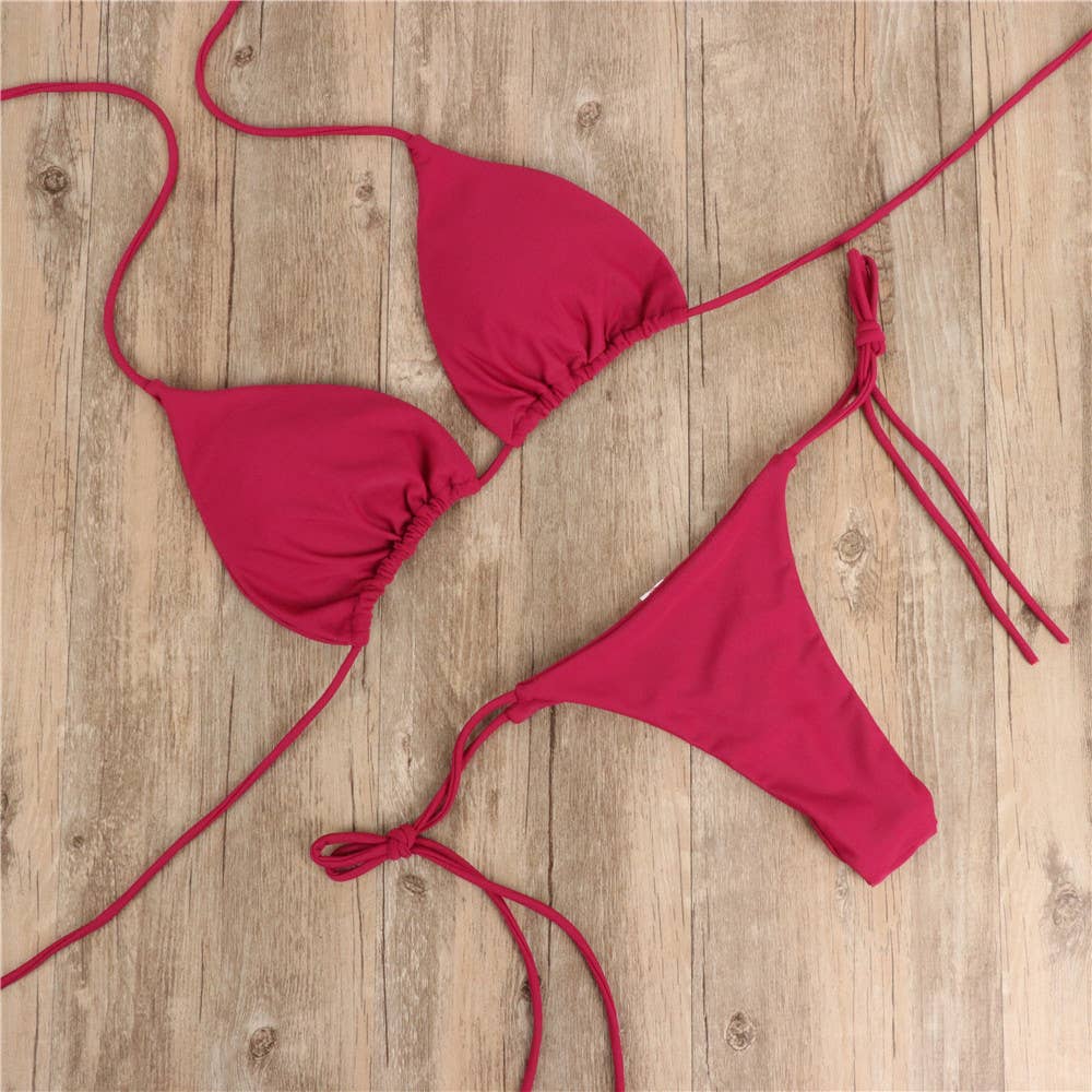 Spunky's - Solid Red Wine String Bikini Bottom - Swim Bottom - Women-Swim Bottoms-Spunky's-Wine red-S-Spunkys Surf Shop LLC