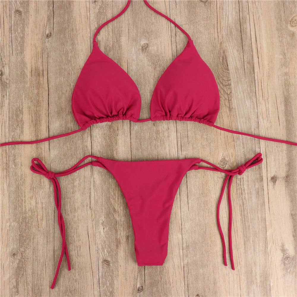 Spunky's - Solid Red Wine String Bikini Bottom - Swim Bottom - Women-Swim Bottoms-Spunky's-Wine red-S-Spunkys Surf Shop LLC