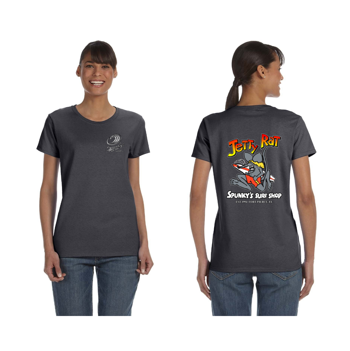 Spunky's - T-Shirt - Jetty Rat - Womens – Spunkys Surf Shop LLC Spunky's - T-Shirt - Jetty Rat - Womens – Spunkys Surf Shop LLC