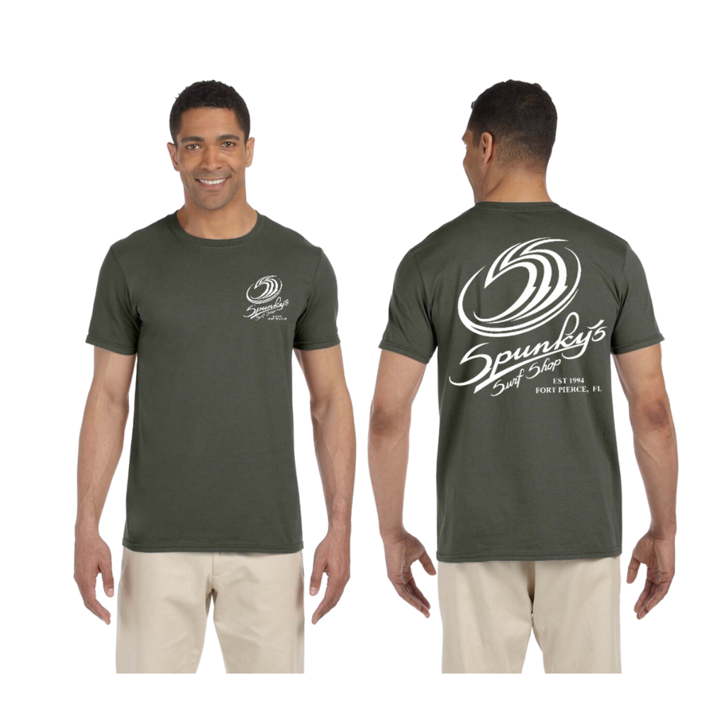 Spunky's - T-Shirt - SSS Logo - Mens-T-Shirts-Spunky's-S-Men-Military Green & White Logo-Spunkys Surf Shop LLC
