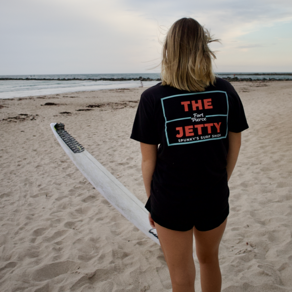 Spunky's - T-Shirt - The Jetty - Unisex-T-Shirts-Spunky's-Black & Red Jetty Logo-S-Spunkys Surf Shop LLC