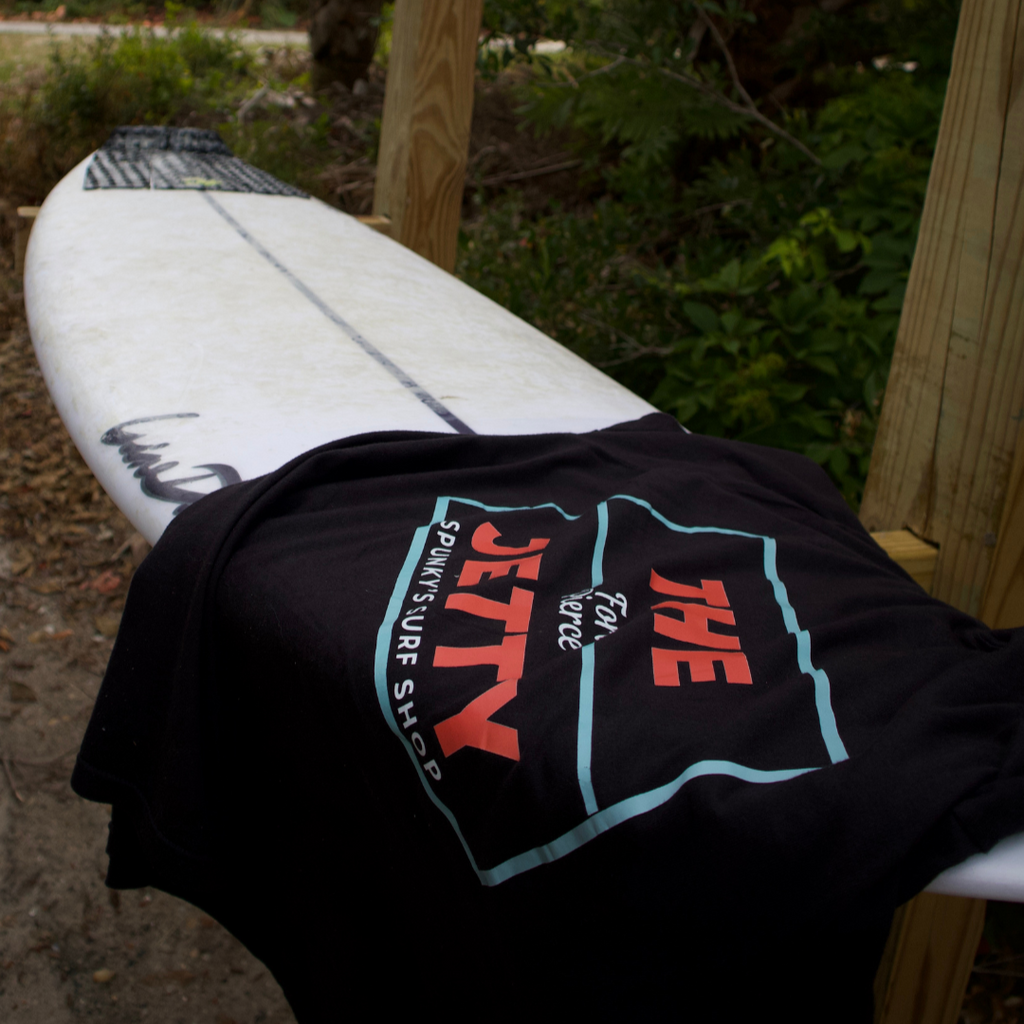 Spunky's - T-Shirt - The Jetty - Unisex-T-Shirts-Spunky's-Black & Red Jetty Logo-S-Spunkys Surf Shop LLC
