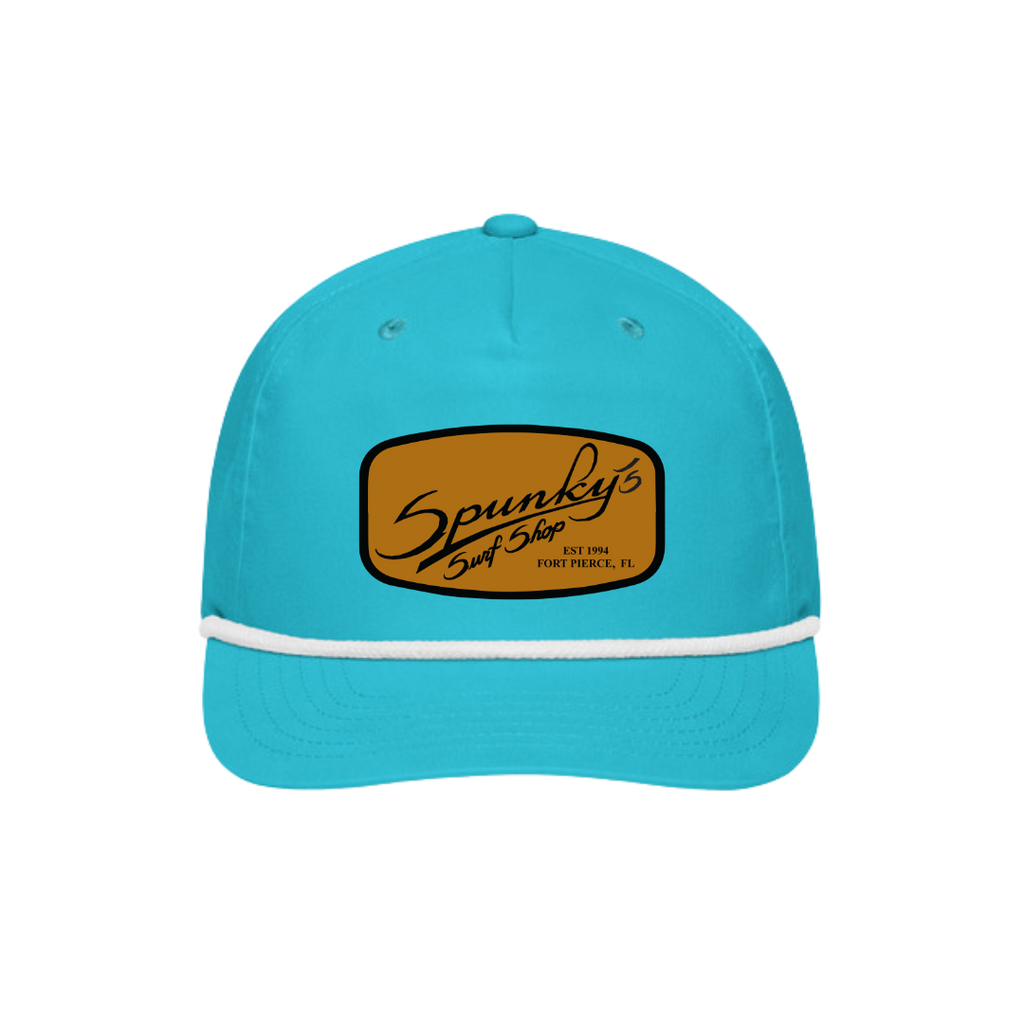 Spunky's - Turquoise Nautical Trucker - Hat - Rectangle Leather Patch-Hats-Spunky's-Turquoise & White-Rectangle Leather Patch-Spunkys Surf Shop LLC