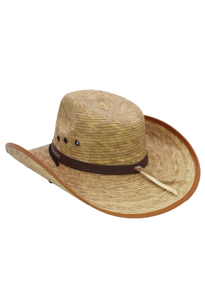 Cap Zone - Vegan Leather Trim Tycoon Palm Straw Cowboy Hat-Cap Zone-Tan-Spunkys Surf Shop LLC