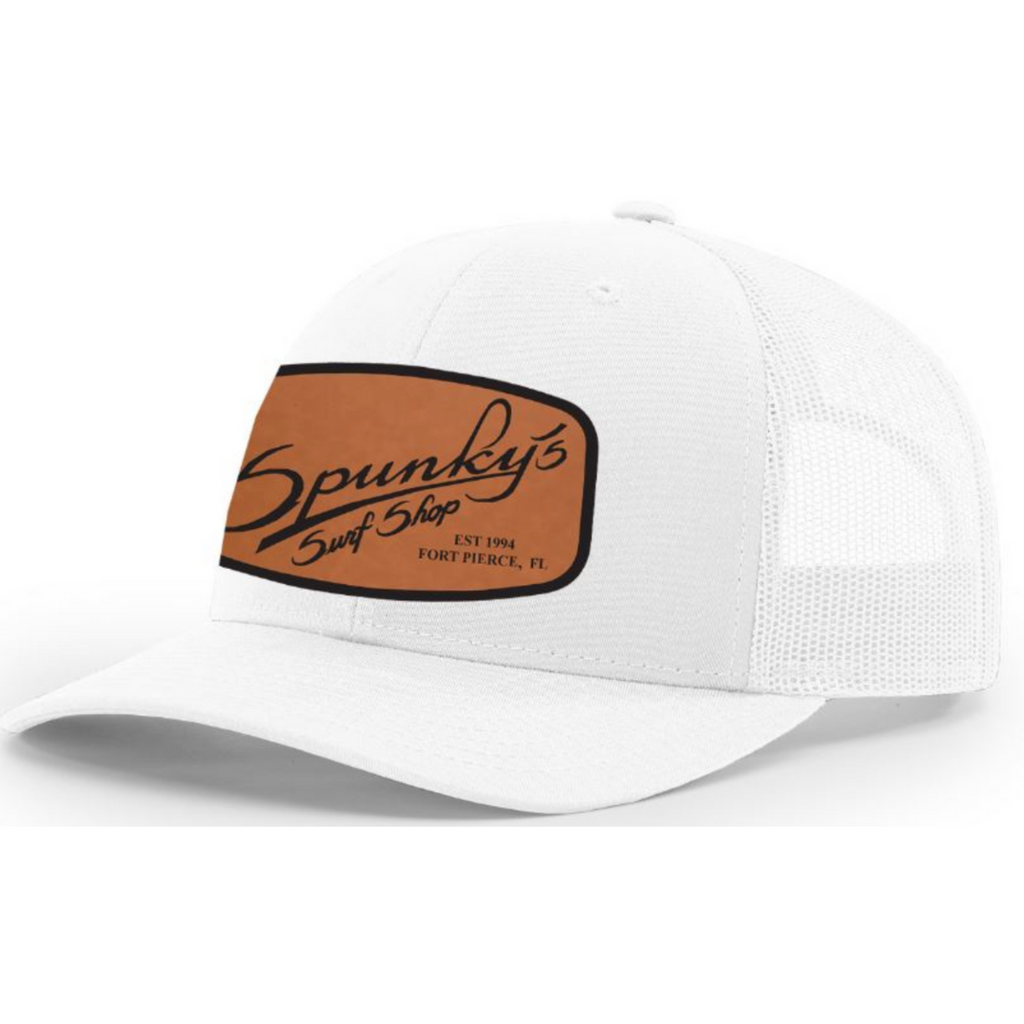 Spunky's - White Trucker - Hat - Spunky's Leather Patch