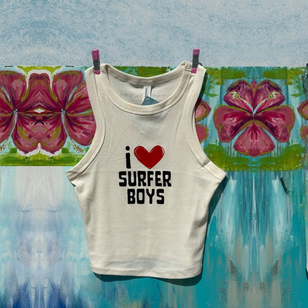 Stressless Ocean Club - I heart Surfer Boys - Tank Top - Women-Tank Tops-Stressless Ocean Club-XS-Cream-Spunkys Surf Shop LLC