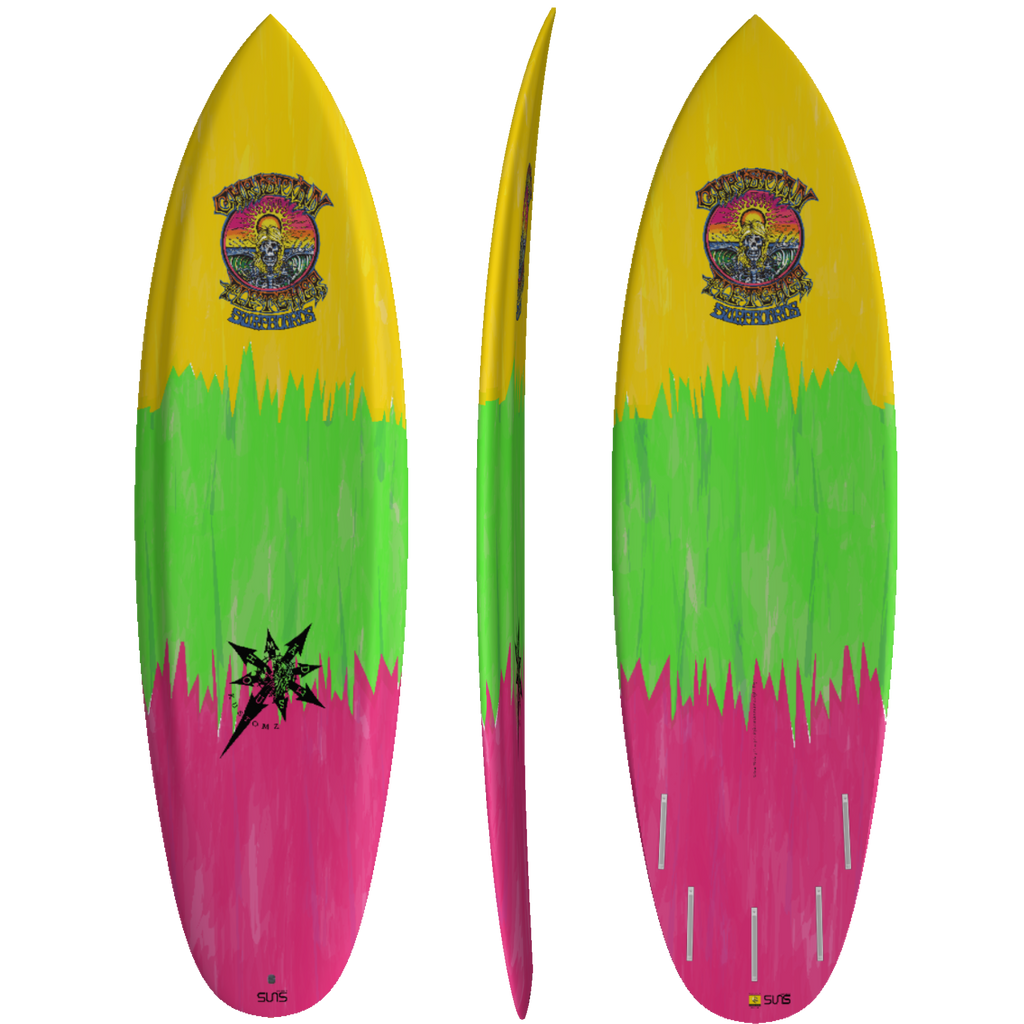 Sunova - Christian Fletcher - Loose Juice - Suns Tec-Shortboards-Sunova-Yellow & Green & Pink Waves-5'9"-Spunkys Surf Shop LLC