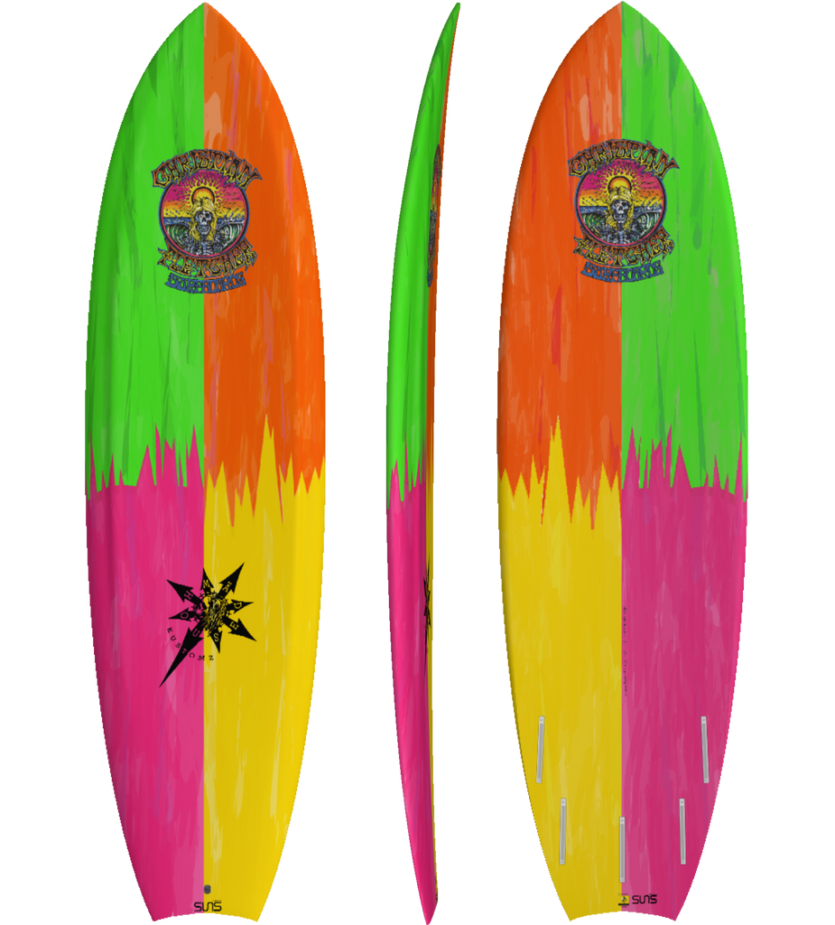 Sunova - Christian Fletcher - Moon Tail - Suns Tec-Shortboards-Sunova-Green Orange Yellow Pink Cubes-5'7"-Spunkys Surf Shop LLC