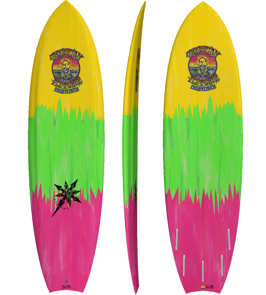 Sunova - Christian Fletcher - Moon Tail - Suns Tec-Shortboards-Sunova-Yellow Green Pink Waves-5'7"-Spunkys Surf Shop LLC
